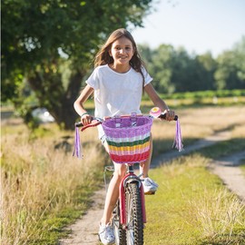 Children's Front Bicycle Basket, Bicycle Basket for Children, Front Bicycle Basket, Braided Removable Bicycle Baskets with Bicycle Tassels and Bicycle Bell, Bicycle Accessories Children