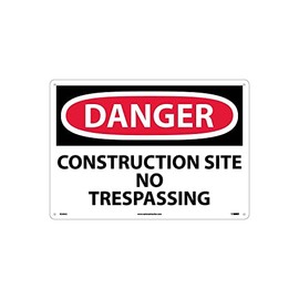 NMC D248AC OSHA Sign, Legend "DANGER - CONSTRUCTION SITE NO TRESPASSING", 20" Length x 14" Height, Aluminum, Red/Black on White