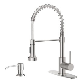 OWOFAN Kitchen Sink Faucet with Soap Dispenser, Kitchen Faucet with Pull Down Sprayer Stainless Steel Single Handle High Arc Pull Out Brushed Nickel Faucet for Bar Laundry RV Utility Sink
