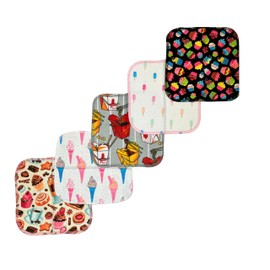 2 Ply Printed Flannel 8x8 Inches Set of 5 Little Wipes Snack Attack- Proudly Made in the USA!