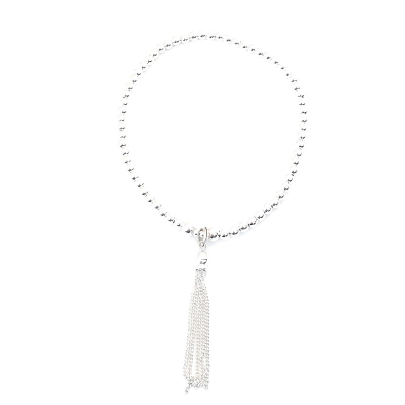Sterling Silver 925 Beaded Stretch Tassle Charm Bracelet