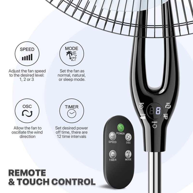 mollie Oscillating Pedestal Fan with Remote Control 12H Timer Portable
