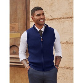 PJ PAUL JONES Mens Sweater Vests Twill Textured Full Zip Sleeveless Vests for Casual Royal Blue, L