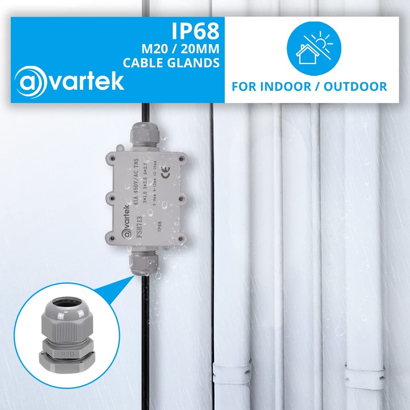 10 Pack M20 20mm IP68 Waterproof Grey Cable Glands, Suitable