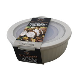 Set of 4 BPA-Free Round Food Storage Containers Vented Lids Assorted Sizes, Microwave & Freezer Safe Nesting Design for Leftovers Meal Prep Fridge Organization Dry Grains (Ivory)