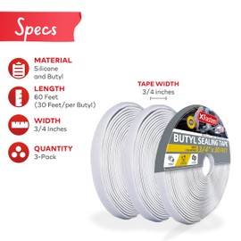 XFasten Butyl Putty Tape, Gray, 1/8" x 3/4" x 30' (3-Pack) EDPM Butyl Rubber Sealant, Stretchable Camper Butyl Tape, Pool, Headlight and RV Sealant