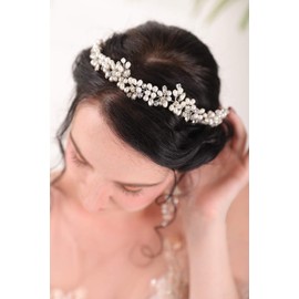 Fxmimior - Juego de arete de plata para novia, diseño de perlas y cristales, color plateado, Plateado