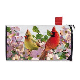 FBCOO Spring Summer Cardinal Mailbox Cover Magnetic Standard Size 20.5" x 18", Red Birds Dogwood Flower Decorative Post Letter Box Wrap Decor, Floral Seasonal Garden Yard Outdoor Decoration