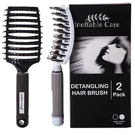 Juego de cepillos de pelo de cerdas de jabalí – Curvo y ventilado para desenredar húmedo y seco cepillo de cabello para mujeres largo, grueso, fino, r