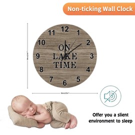UFunhome Lake on Lake Time Wall Clock Battery Operated Non Ticking Silent Farmhouse Wall Clock Retro Wood Grain Hanging Clock for Living Room/Office/Home/Kitchen Gift for Him 15-Inch