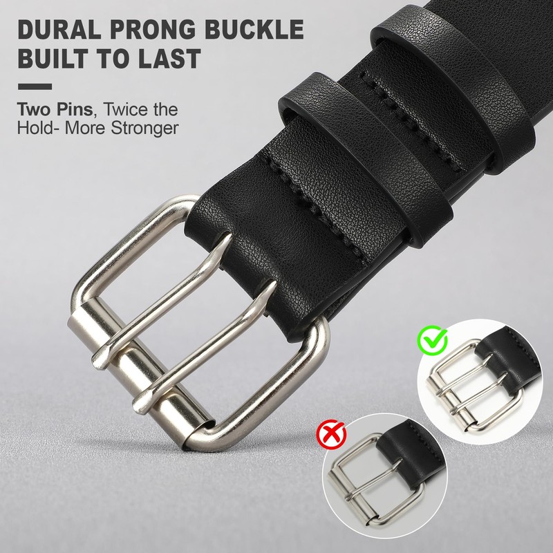 VONMELLI Mens Leather Double Prong Belt Work Casual Belts for