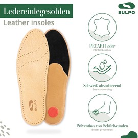 SULPO Orthopaedic Insoles, Comfort Genuine Leather Shoe Insoles with Arch Support for Flat Foot and Metatarsal Discomfort, Insoles Shoes for Men and Women, 1 Pair (Beige, 40)