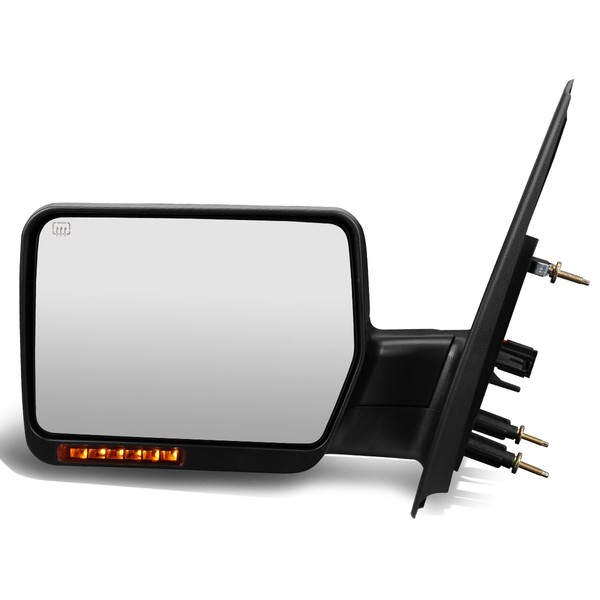 Driver Left Side Rear View Mirror - Power Adjust | Manual Folding | Amber LED Turn Signal | Heated Glass - Compatible with Ford F150 04-14, Texture Black