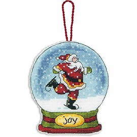 Dimensions Counted Cross Stitch Joy Santa Snow Globe Christmas Ornament Kit, 3.75'' W x 4.5'' H