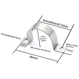 BRIOTA Pack of 10 Heavy U-Pipe Clamps, Stainless Steel Pipe Clamp, Double Hole Pipe Clamp, Hose Clamps, Pipe Holder for Gas Pipes, Water Pipe Holder, Cable Hanger, Pipes Wall (50 mm)