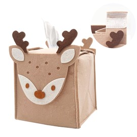 Daily Treasures Cute Deer Square Tissue Box Cover,Felt Tissue Box Holder,Refillable Tissue Box with Velcro,Cube Paper Organizer,Unique Tissue Storage Organizer Tissue Dispenser for Home Ofiice Bedroom