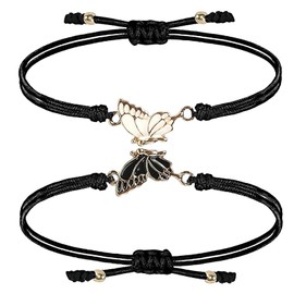 Pack of 2 Friendship Bracelets, Butterfly Bracelet, Friendship Bracelet with Butterfly Bracelet, Best Friend Bracelet, Friendship Bracelet Women, Gifts for Couples and Best Friend, Metal