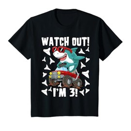 3 Years Old 3rd Birthday Shark Boy Girl Monster Truck Gamer T-Shirt