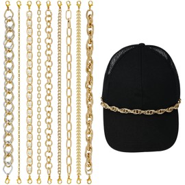 COGCHARGER 9Pcs Trucker Hat Chains Alloy Bill Decoration Assorted Styles Detachable Chains for Women Men Baseball Hat Mesh Cap Purse Accessories (Gold)