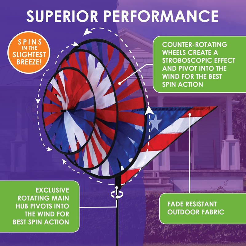 Premier Kites Triple Spinner Patriotic – Eye-Catching Garden Spinner with