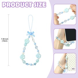 LEGENTLISUR Flower Phone Charms Cute Acrylic Bowknot Cell Phone Chain Strap for Camera Bag Keychain Wallet Pendants Decor(Sky Blue)