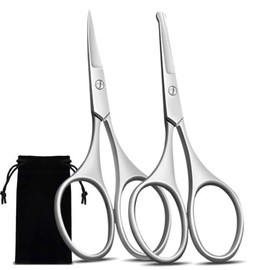 Tijeras para el cabello facial para hombres y mujeres, cejas, cabello de nariz, barba, pestañas, bigote, kit de recorte de pelo de orejas, puntas de seguridad curvadas y redondeadas, 2 unidades, color