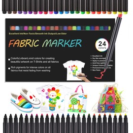 iwontalersy 24 Textilstifte,Textilstifte Waschmaschinenfest,Permanente Stoff Marker ideal,Ungiftig,Textilstifte,die zum Malen,Hüten und Basteln mit Stoffen Verwendet Werden Können