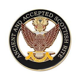 33rd Degree Double Headed Eagle Ancient & Accepted Scottish Rite Round Masonic Auto Emblem - [Black & Gold][3'' Diameter]
