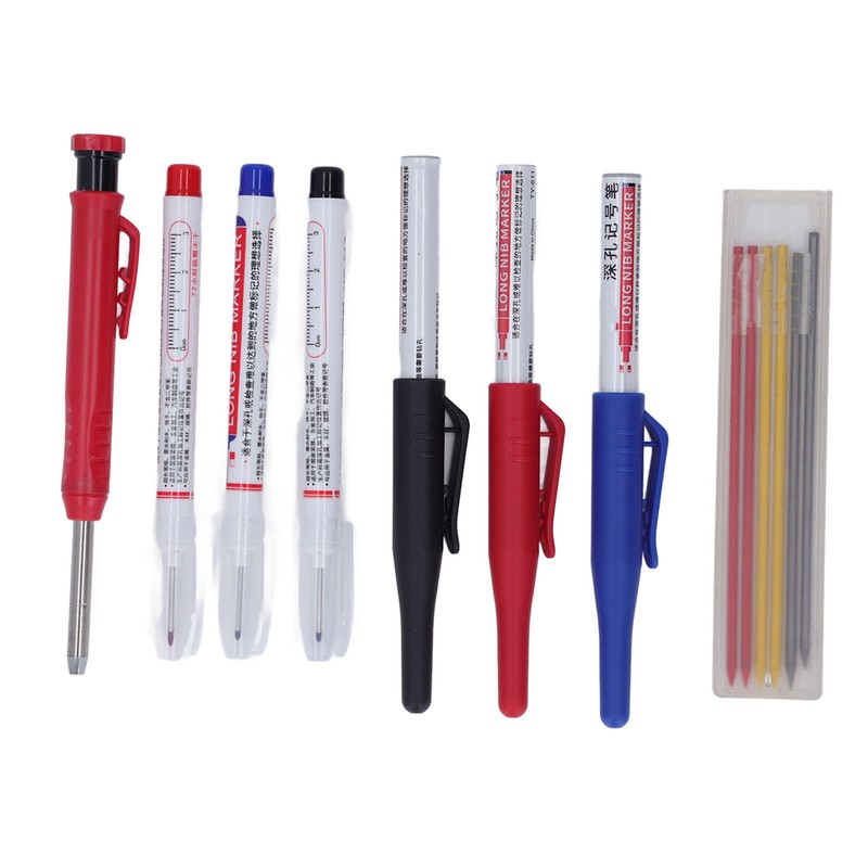 Carpenter Pencil Marker Set Multifunctional 6 Long Nib Deep Hole