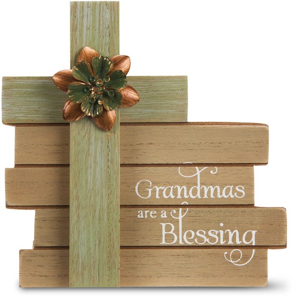 Pavilion Gift Company Simple Spirits - Grandmas are A Blessing Cross Plaque 6 Inch, Solid, Green