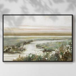 Renditions Gallery Nature Wall Art Paintings Eternity in Dawn Pathway Floater Framed Canvas Artwork for Home Kitchen Bedroom - 17"X25" Black Frame GAL007