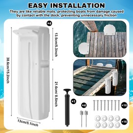 DaisyInner 4 Set Dock Bumpers Fenders for Edging Docking Inflatable Corner Boat Fenders with Pump and Mounting Hardware for Straight-Edge Side Marine Bumpers for Buoy Pontoon Protector