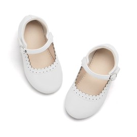 THEE BRON Toddler Mary Janes | Arch Support Leather Princess Shoes | Birthday Party Flats(AG211 Toddler,White/10M)