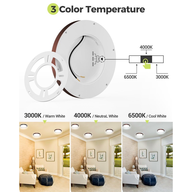 hepside 1PACK LED Flush Mount Ceiling Light, 3CCT Selectable 3000K-4000K-6500K