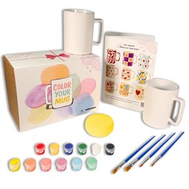 Winund Set mit 2 Tassen zum Malen mit Farben und Pinseln – Tasse für Erwachsene, zum Bemalen von Tassen aus Keramik, Bastelset für Erwachsene
