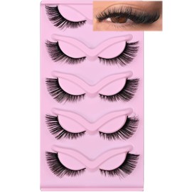 Fox Eye Lashes Fluffy Lashes Natural Eyelash Cat Eye Lashes D Curl Fake Eyelashes Pack 5 Pairs(18MM,3D Effect)