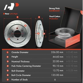 A-Premium 13.23 inch (336mm) Rear Drilled and Slotted Disc Brake Rotors + Ceramic Pads Kit Compatible with Select Ford Models - F-150 F150 2015 2016 2017, with Electric Parking Brake, 6-PC Set