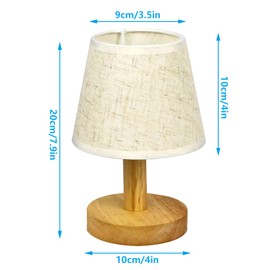 YKCGG Small Bedside Table Lamp, Wooden Bedroom Lamp with Linen Shade, Mini Desk Night Light for Bedroom, Living Room, Kids Room