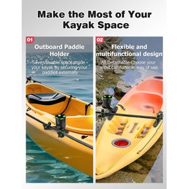 Mellbree Kayak Paddle Holder, Fishing Kayak Accessories Dual Head Offset Paddle Holder for Kayaking Multifunctional Kayak Rail Mount Accessories Release Your Hands While Fishing, 2Pack