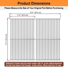 Welbocom 17.5" Grill Grates for Weber Spirit E310 E320 & Spirit II E310 E320 Grills;304 Stainless Steel Grates for Weber Genesis Gold & Silver Grills;Weber Grill Grates 7639;Weber Grill Grids (2 Pcs)