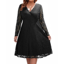 Plus Size Cocktail Dress Women Wedding Guest Black Lace Funeral Wrap Fall Long Sleeve Knee Length Party A Line Dresses