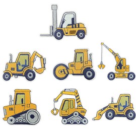 7 Piece Set of 7 Boy, Working Vehicles, Heavy Equipment Bulldozers, Etc., Embroidered, Applique, Embroidery Patch, Kindergarten, Nursery School, Clothes, Jeans, Accessories, Repair Patch