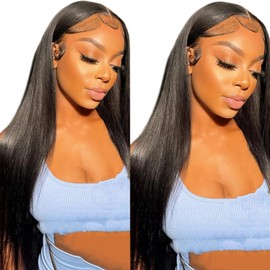 Wear and Go Glueless Wigs Human Hair Pre Plucked Pre Cut 180% density 5x5 Straight Lace Front Human Hair Wig for Black Women Ready to Wear Wigs 22 Inch Natural Color