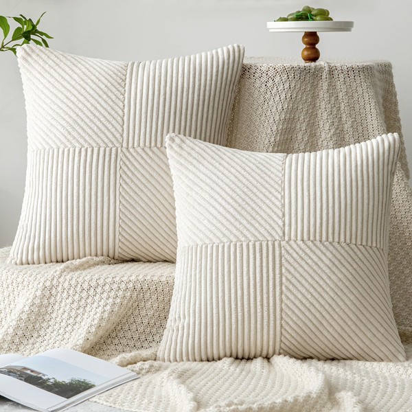 MIULEE Cushion Cover 40 x 40 cm, Cream Corduroy, Set