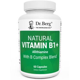 Dr. Berg Natural Vitamin B1 B6 B12 Complex - Allithiamine Vitamin B1 Supplement with 8 Essential Vitamin B Complex for Men & Women Including Thiamin, Niacin, Folate, Magnesium & More - 60 Capsules