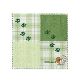 Mofusand 43-0290080 Cookie Cat Towel Handkerchief, Green, Approx. 9.8 x 9.8 inches (25 x 25 cm), Cat Cute Check