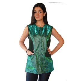 Ladybird Line 700 Sparkling Color Block Waterproof Vest, Hair and Bleach Resistant, Covered Zipper Front, 2 Pockets, and Tie Belt in Back, Ideal for Hair Stylists and Pet Groomers - XL Green