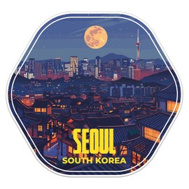 South Korea Seoul Night City Sticker - Waterproof Vinyl Decal for Car Bumper, Laptop, Water Bottle, Book Cases, Smartphones, Wall, Window, Size - 5'' Longer Side