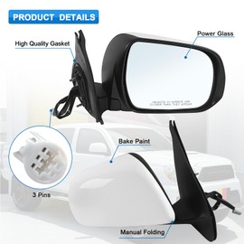 Paderson Right Passenger Side Mirror Assembly Fits 2012 2013 2014 2015 Toyota Tacoma with Power Glass Manual Folding Match to White Replace TO1321282(3Pins)