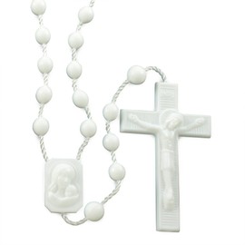 Bulk Plastic Rosary Beads Pack of 25 - White Plastic Rosaries Made in Italy - Each Rosary Individually Packed in a Bag